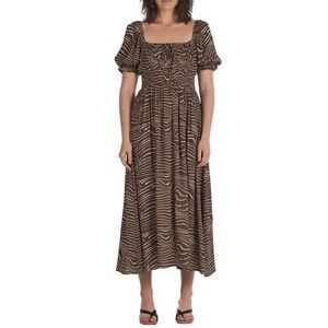 Charlie Holiday Lola Dress Women's Small Brown Animal Print Puff Sleeve JDM963